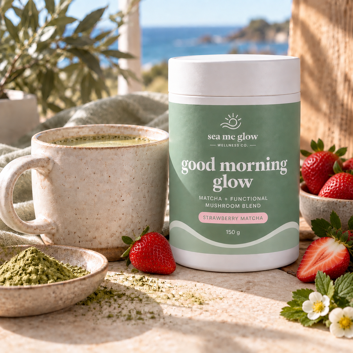Good Morning Glow | Strawberry Matcha + Functional Mushrooms